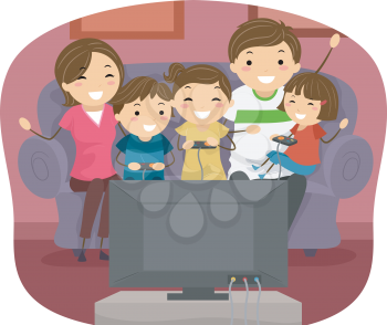 Stickman Illustration of a Family Playing Video Games Together
