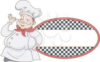 Retro Illustration of a Chef Playing with His Moustache against Blank Sign