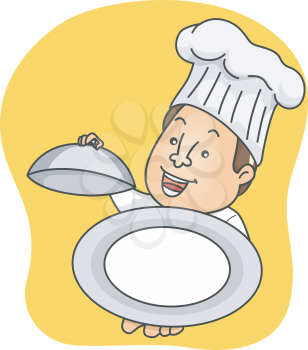 Illustration of a Chef Presenting an Empty Platter