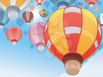 Illustration of Colorful Hot Air Balloons in a Festival
