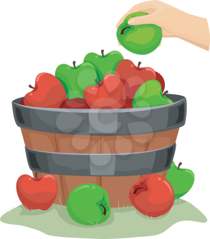 Background Illustration of a Wooden Barrel Filled with Apples
