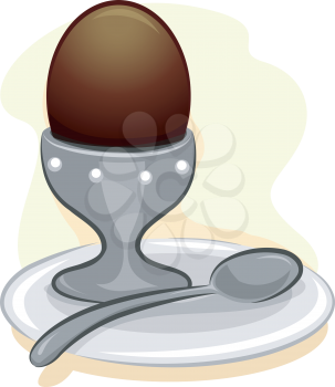 Illustration of a Century Egg Served on a Cup with Accompanying Spoon