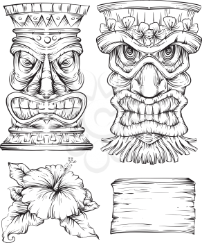 Line Art Illustration Featuring Different Polynesian Elements