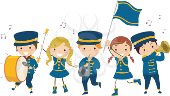 Stickman Illustration of Kids in a Lyre Band Giving a Performance