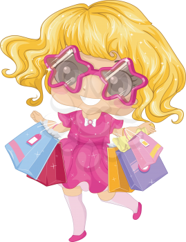 Illustration of a Little Girl Going on a Shopping Spree