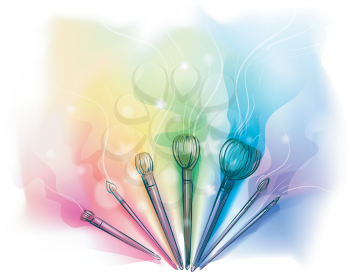Colorful Illustration of Makeup Brushes of Different Sizes - eps10