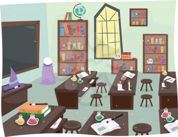 Illustration of a Whimsical Laboratory in a Wizardry School