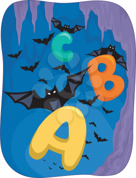 Illustration Featuring Bats Carrying Letters of the Alphabet