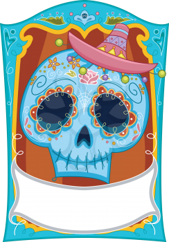 Illustration of a Sugar Skull Design with Blank Board
