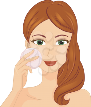 Illustration of a Girl Applying Pressed Powder on Her Cheeks