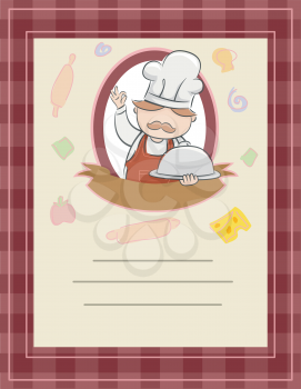 Frame Illustration of a Blank Menu Featuring a Chef Presenting a Dish