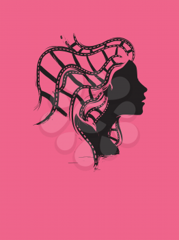 Illustration of a Woman Silhouette with Film Roll as Her Hair