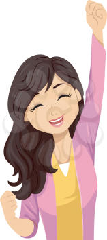 Illustration of a Teenage Girl in a Happy Yes Pose