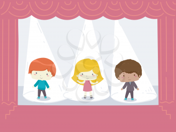 Illustration of Kids Performing On Stage and Under Spotlight