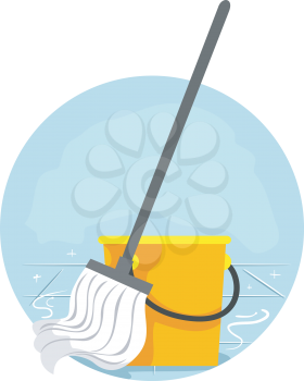 Illustration of Household Chores, Mopping Floors