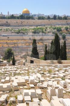 Graves on the Mount of Olives and view on the Jerusalem.