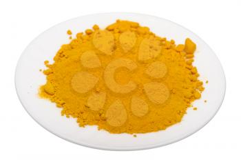 Turmeric on a white plate, isolated on a white background