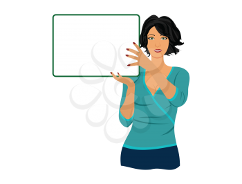 Royalty Free Clipart Image of a Woman Holding a Sign