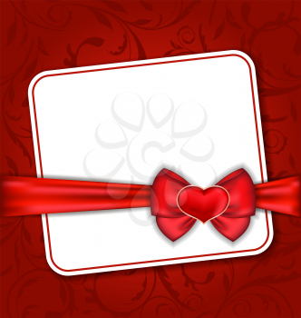 Illustration beautiful card for Valentine Day with red heart and bow - vector