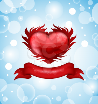 Illustration red heart on blue sky background for Valentine's day - vector