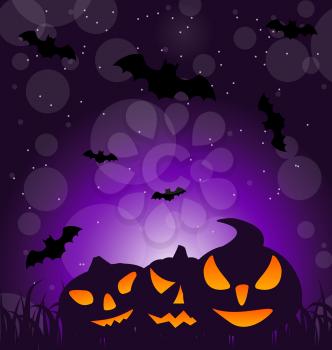Illustration Halloween ominous pumpkins on moonlight background - vector