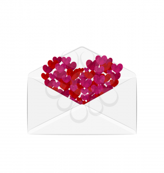 Illustration paper grunge hearts in open white envelope - vector 