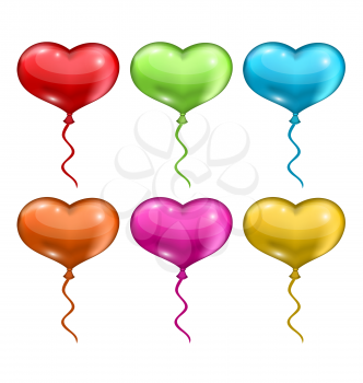 Illustration set colorful balloons in the shape of hearts isolated on white background - vector