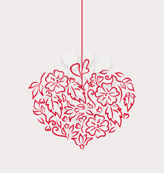 Illustration ornamental heart in hand drawn style for Valentine Day, isolated on white background - vector