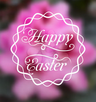 Illustration Happy Easter calligraphic headline, blurred background - vector