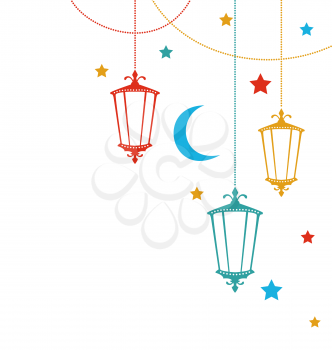 Illustration Greeting Card for Ramadan Kareem with Lamps - Vector