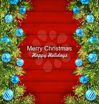 Illustration Christmas Artwork with Fir Twigs and Glass Balls, Holiday Wallpaper - Vector