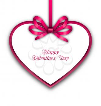 Illustration Celebration Card in form Heart with Ribbon for Valentines Day - Vector