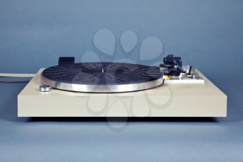 Analog Stereo Turntable Vinyl Blue Record Player Frontal View