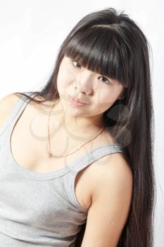 brunette japan girl studio shot on white