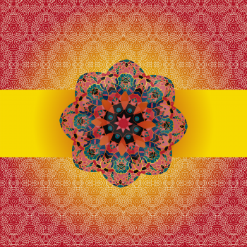 Oriental mandala motif round lase pattern on the brown red background, like snowflake or mehndi paint
