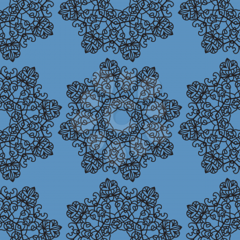 Ornamental seamless pattern on blue texture. Mandala seamless. Endless vector template can be used for wallpaper, pattern fills, textile, fabric, wrapping paper, surface textures. Ottoman style design