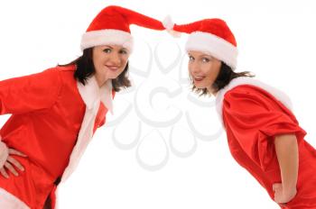 Royalty Free Photo of Two Women in Santa Hats