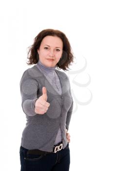 woman shows gesture all right isolated on white background