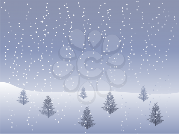 Royalty Free Clipart Image of a Snowy Christmas Landscape With Trees