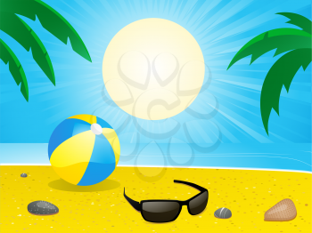 Royalty Free Clipart Image of a Tropical Beach Landscape