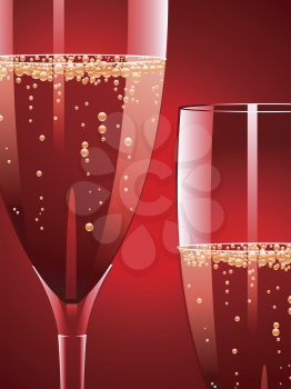 Champagne flutes on a red background