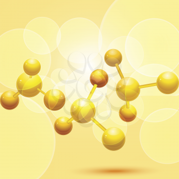 3d molecules on an orange background with glowing circles