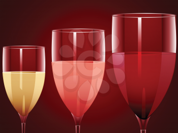 wine glasses filled with red, rose and white wine
