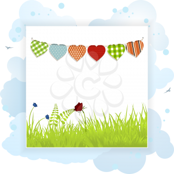 Spring Background with Bunting on Clouds