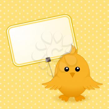 Easter Chick with Sign on a Yellow Polka Dot Background