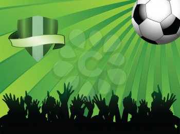 Football Ball with Crowd and Shield with Banner on a Green Background
