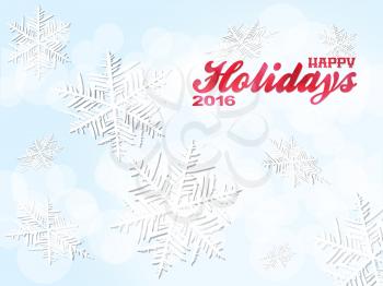 Happy Holiday 2016 Text Over Light Blue Background with Snowflakes