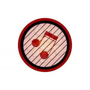 Logo Crest with Red Music Note in a Black and Red Circle with Black Lines Over White Background