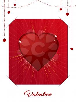 White And Red Valentine Card With Copy Space Decorative Text Small Hearts On Chains And Big Red Heart On The Centre Above A Star Burst