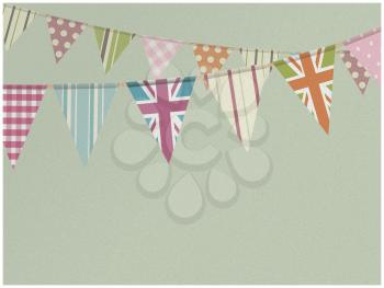 Copy Space Vintage Textured Green Background With Retro Decorated Bunting